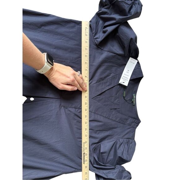 NEW FOR CYNTHIA Knee Length Dress size XL Navy Blue Puff Sleeve V-neck Embroider - Picture 5 of 11